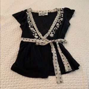 Anthropologie black lace wrap shirt with beading